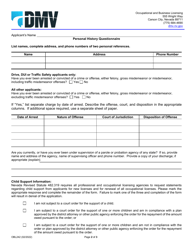 Form OBL242 Personal History Questionnaire - Nevada, Page 2