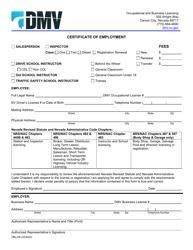 Document preview: Form OBL236 Certificate of Employment - Nevada