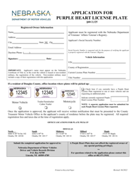 &quot;Application for Purple Heart License Plate&quot; - Nebraska