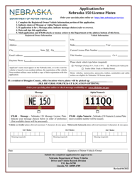&quot;Application for Nebraska 150 License Plates&quot; - Nebraska