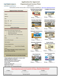 &quot;Application for Approved Organizational License Plate&quot; - Nebraska