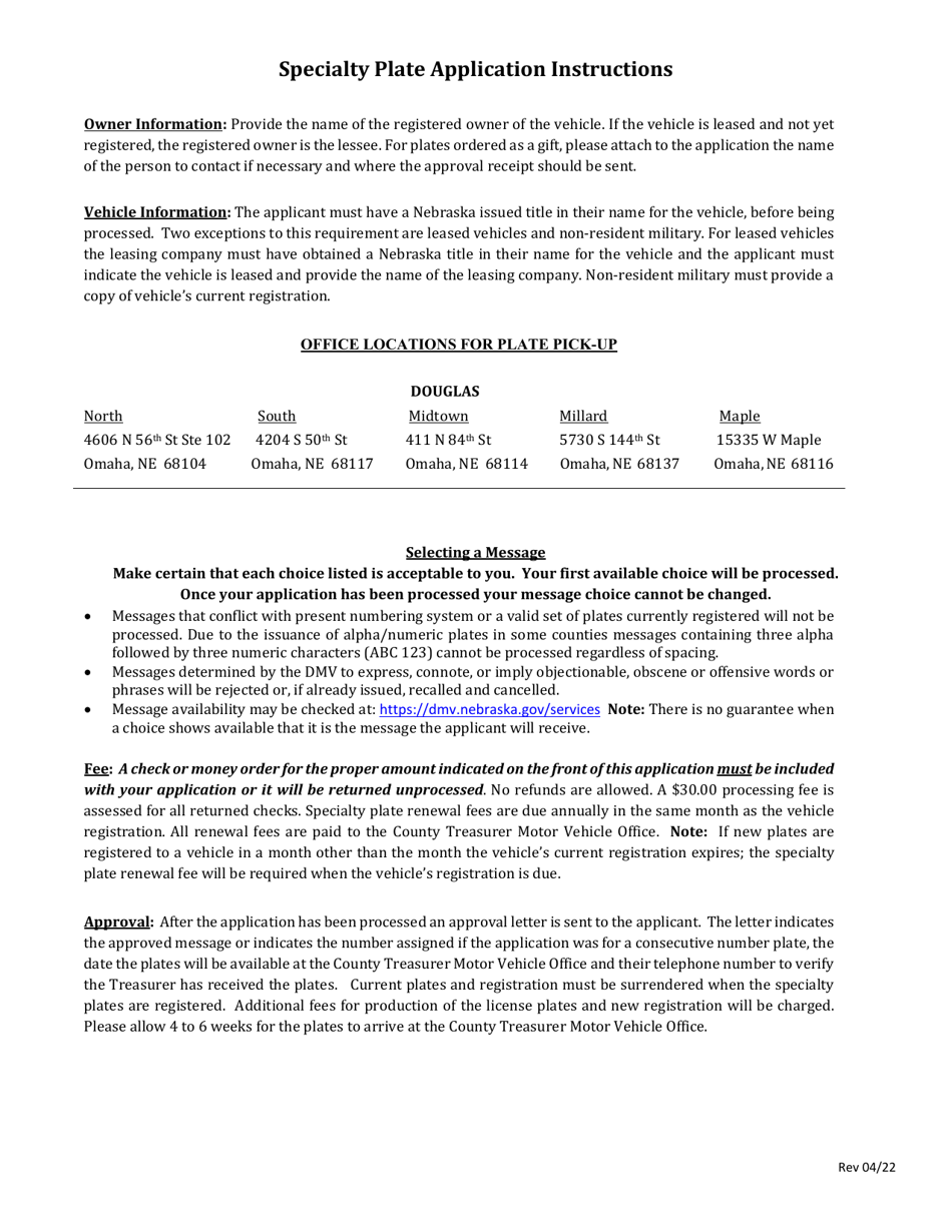 Application for Specialty Plates - Nebraska, Page 3