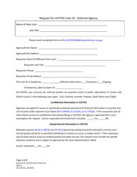 Document preview: Form AD2:06 Request for Justice User ID - External Agency - Nebraska