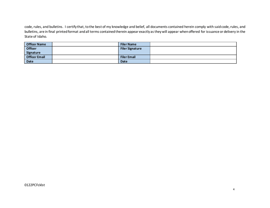 Property  Casualty Forms Checklist  Certification - Idaho, Page 4