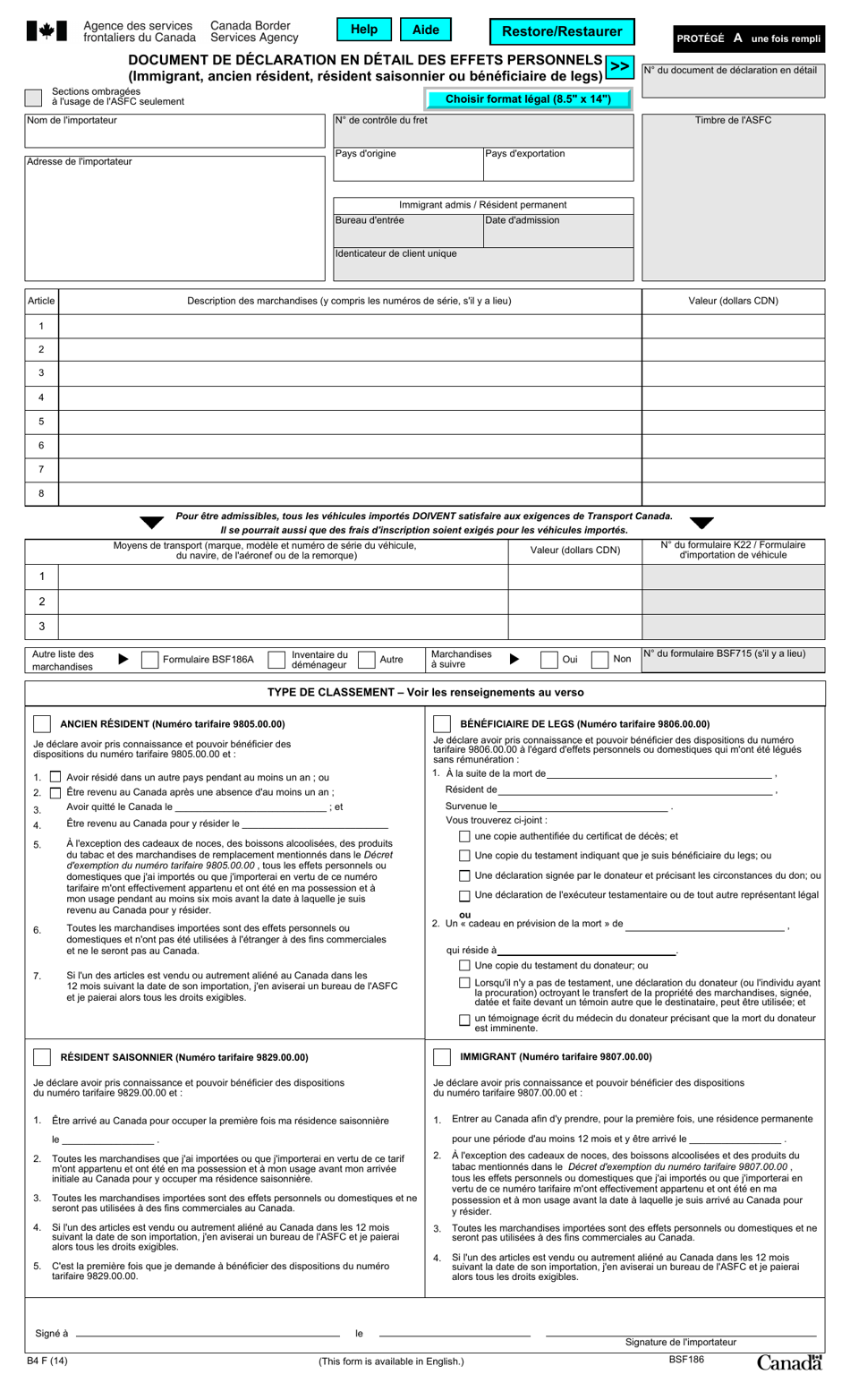 Forme BSF186 - Fill Out, Sign Online And Download Fillable PDF, Canada ...