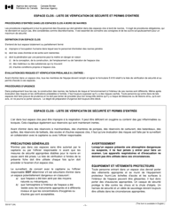 Document preview: Forme E618 Espace Clos - Liste De Verification De Securite Et Permis D'entree - Canada (French)