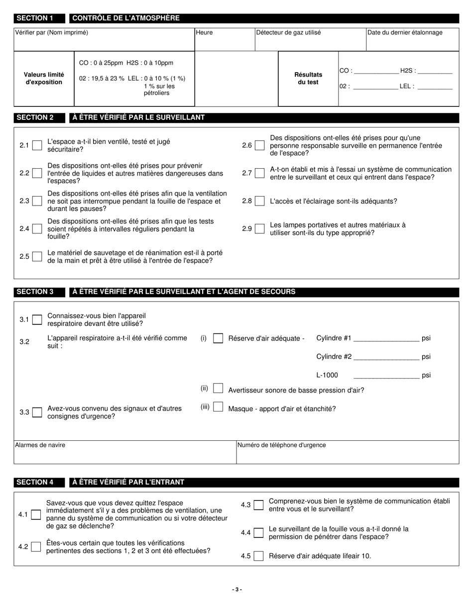 Forme E618 Espace Clos - Liste De Verification De Securite Et Permis Dentree - Canada (French), Page 3