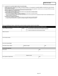 Forme BSF699 Demande De Restitution De Titre(S) De Voyage Et De Document(S) D&#039;identite Saisi(S) - Canada (French), Page 2