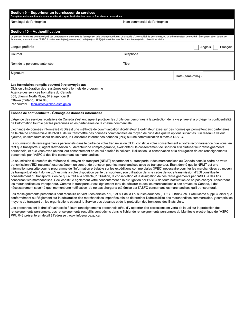 Forme BSF904 Demande Dechange De Donnees Informatisees (Edi) Pour Information Prealable Sur Les Expeditions Commerciales (Ipec) - Canada (French), Page 4