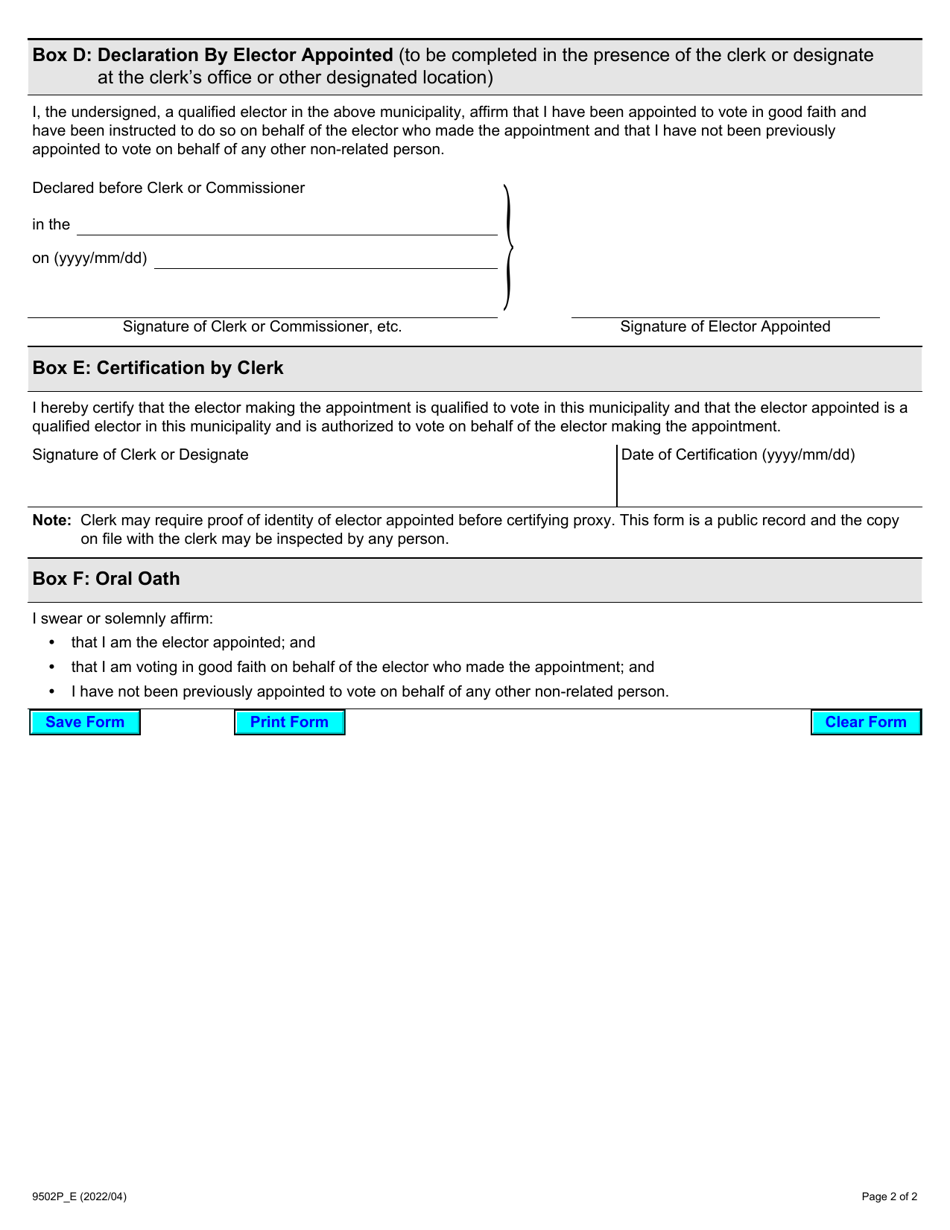 Form 3 (9502P) Appointment for Voting Proxy - Ontario, Canada, Page 3