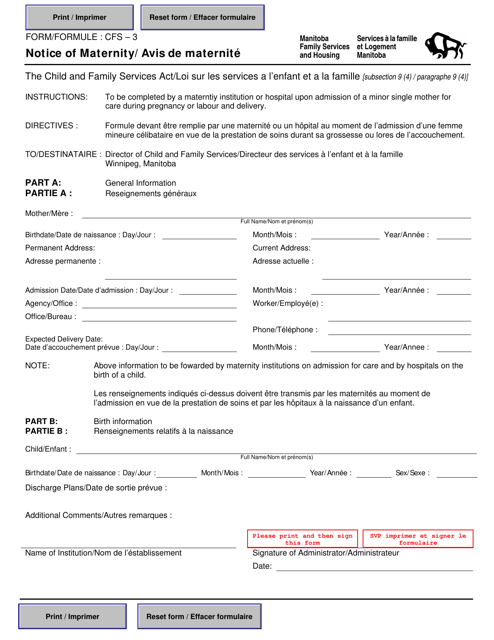 Form CFS-3 Notice of Maternity - Manitoba, Canada (English/French)