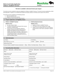 Document preview: Children's Disability Services Referral and Intake Application - Manitoba, Canada