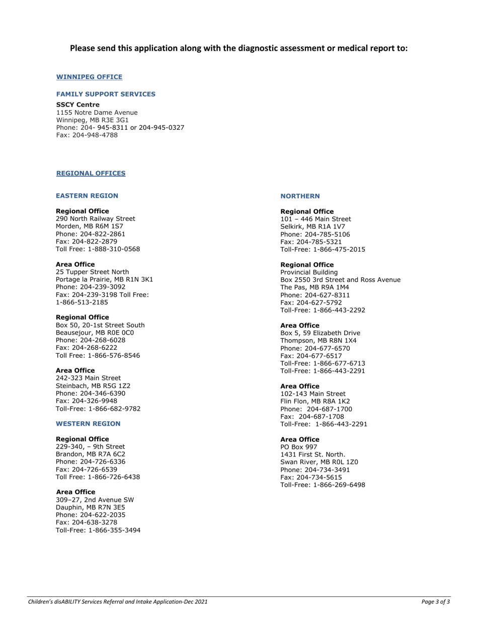 Childrens Disability Services Referral and Intake Application - Manitoba, Canada, Page 3