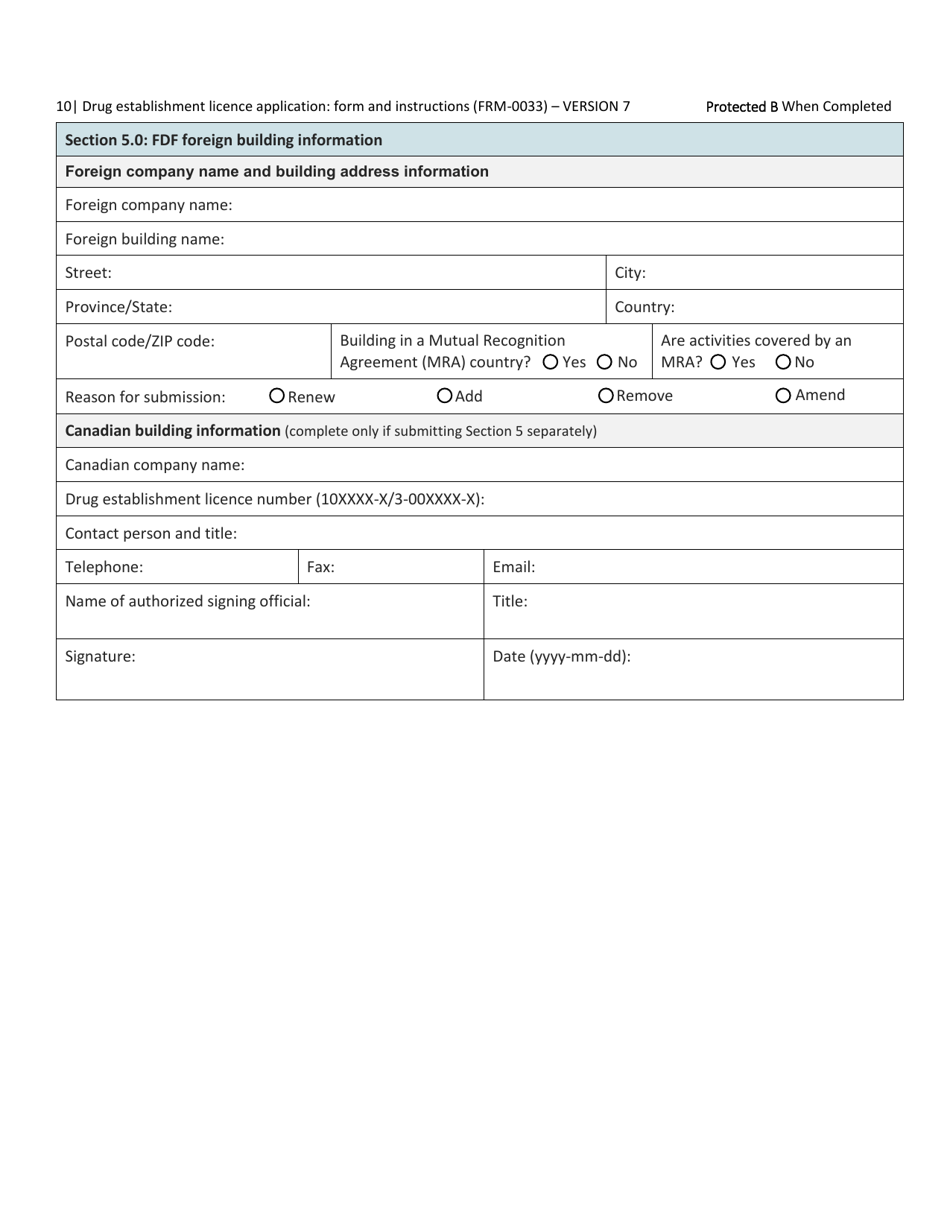 Form FRM-0033 Drug Establishment Licence (Del) Application Form - Canada, Page 10