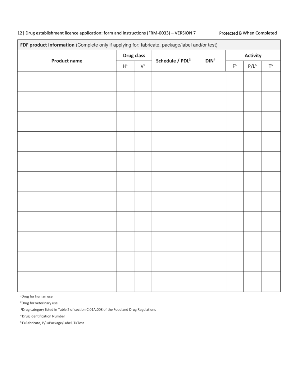 Form FRM-0033 Drug Establishment Licence (Del) Application Form - Canada, Page 12