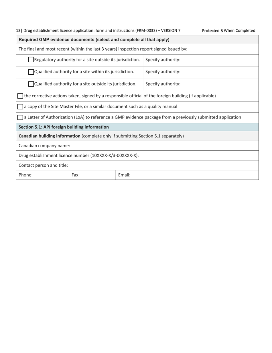 Form FRM-0033 Drug Establishment Licence (Del) Application Form - Canada, Page 13