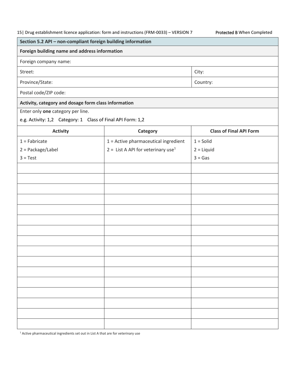 Form FRM-0033 Drug Establishment Licence (Del) Application Form - Canada, Page 15