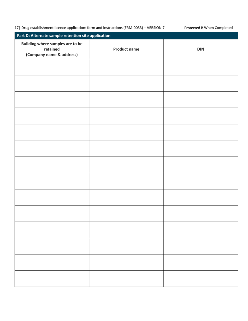 Form FRM-0033 Drug Establishment Licence (Del) Application Form - Canada, Page 17