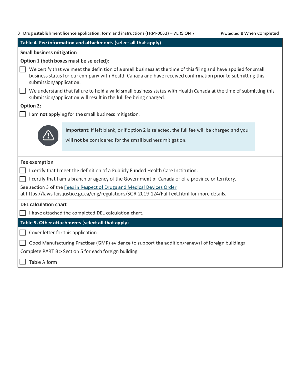 Form FRM-0033 Drug Establishment Licence (Del) Application Form - Canada, Page 3