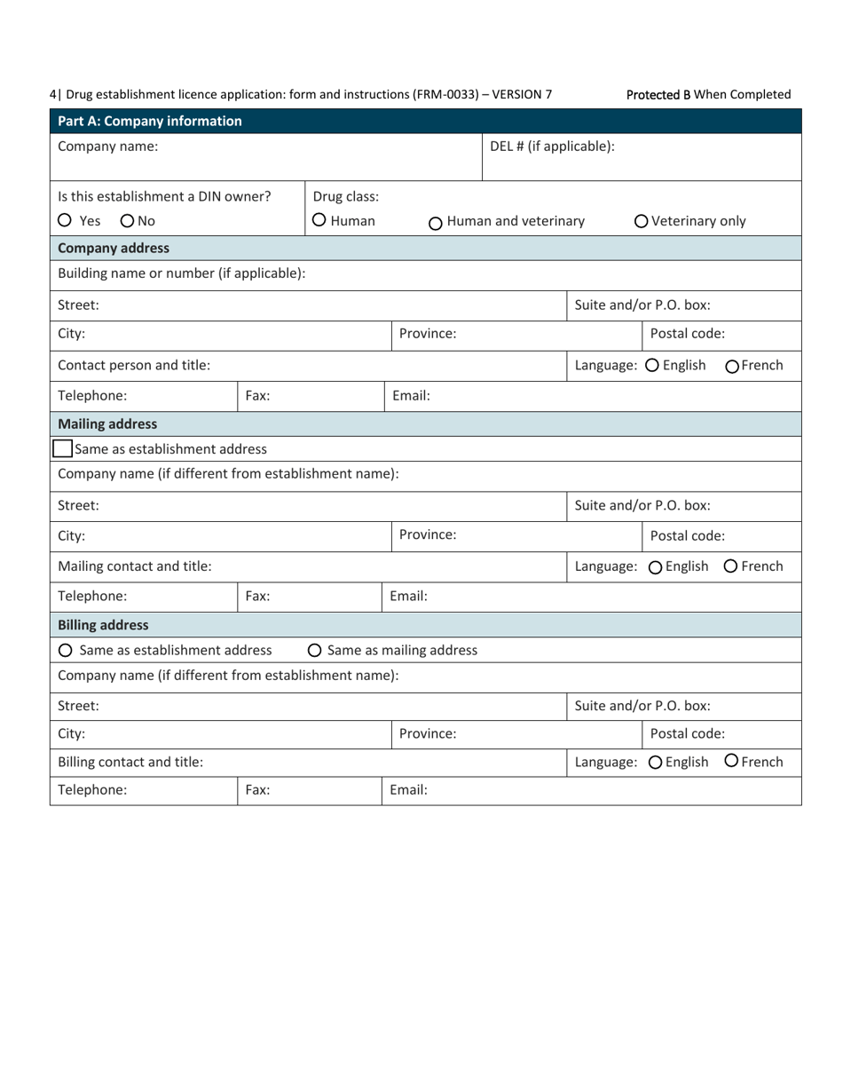 Form FRM-0033 Drug Establishment Licence (Del) Application Form - Canada, Page 4