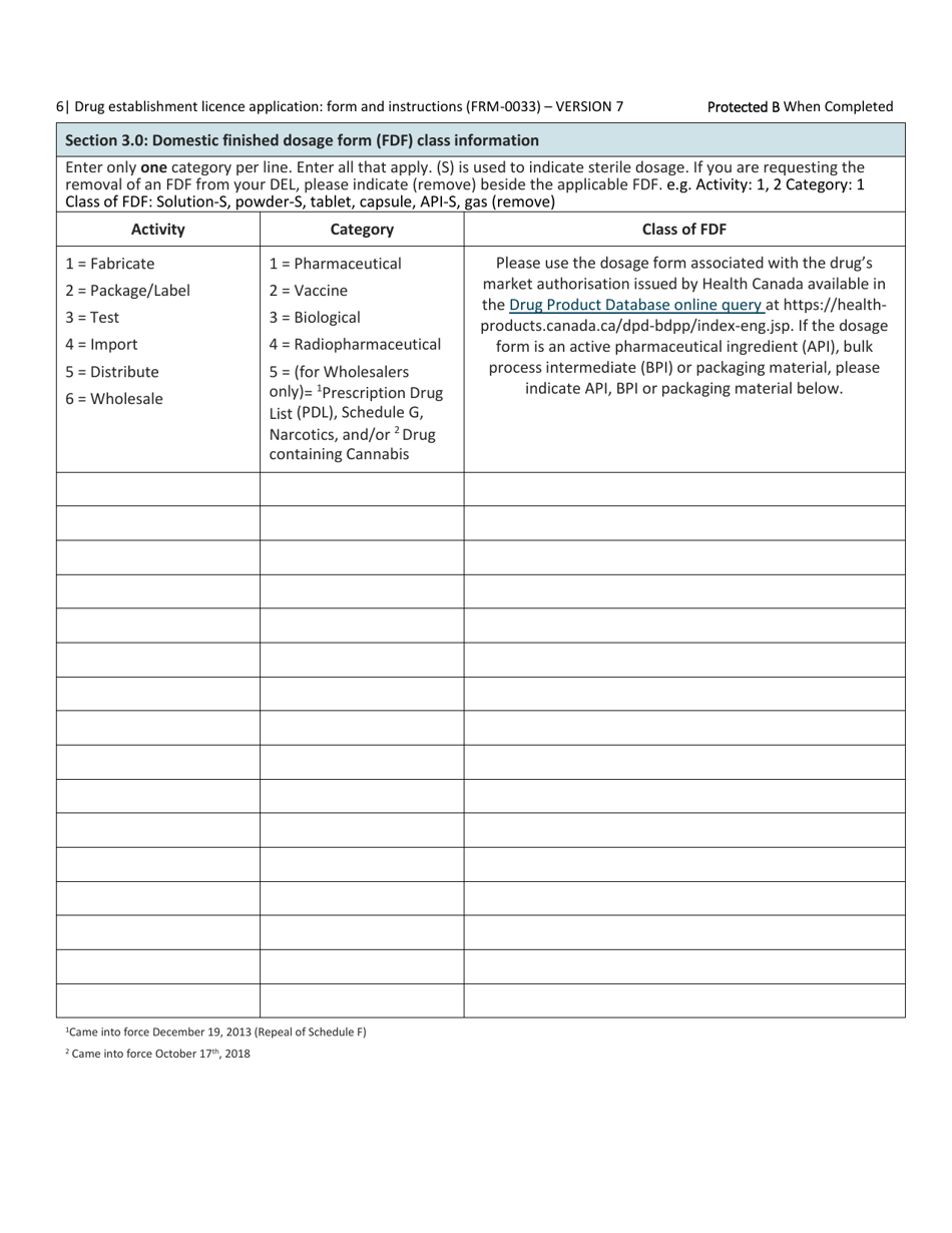 Form FRM-0033 Drug Establishment Licence (Del) Application Form - Canada, Page 6