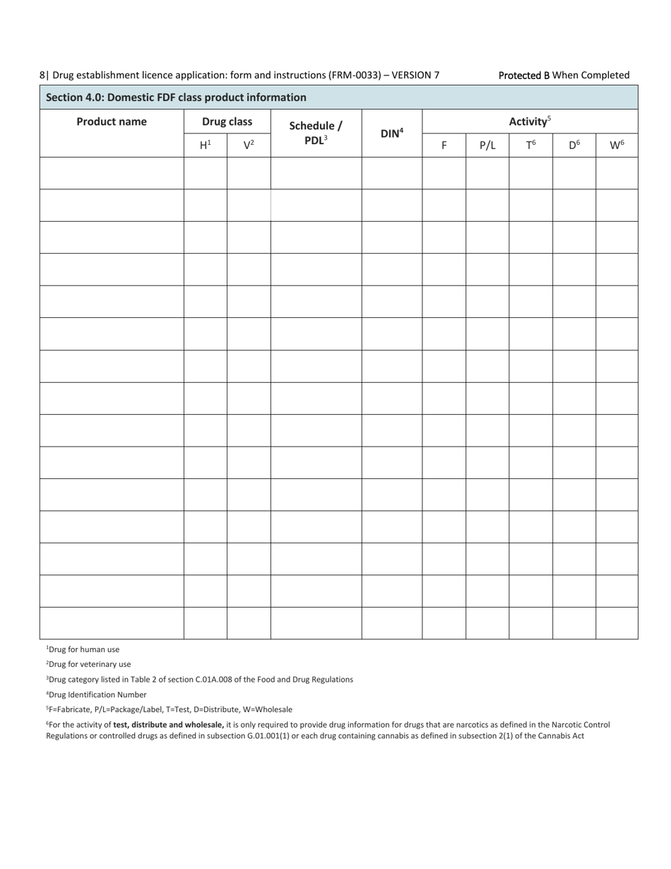 Form FRM-0033 Drug Establishment Licence (Del) Application Form - Canada, Page 8