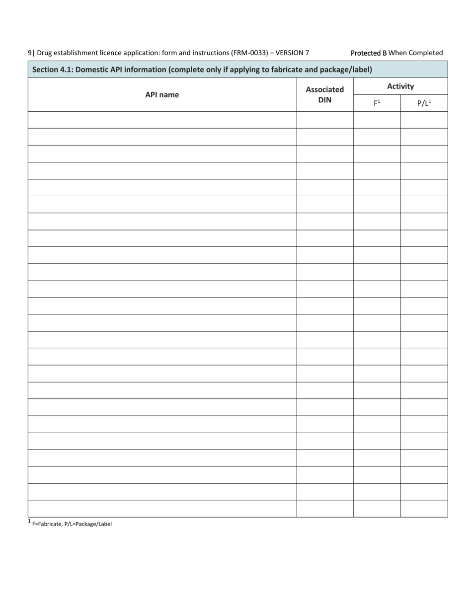 Form FRM-0033 Drug Establishment Licence (Del) Application Form - Canada, Page 9