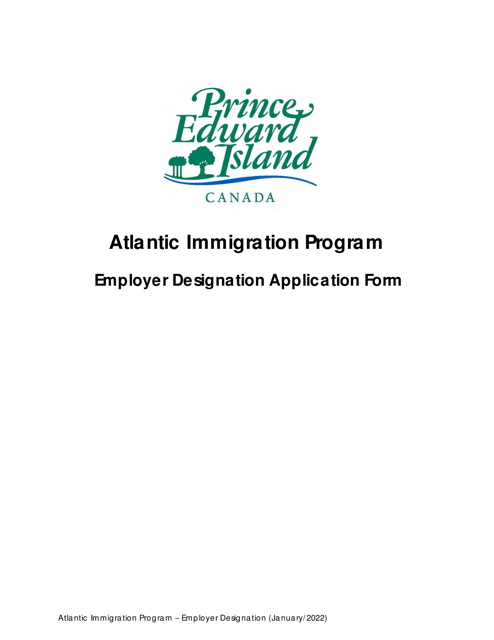 Employer Designation Application Form - Atlantic Immigration Program - Prince Edward Island, Canada