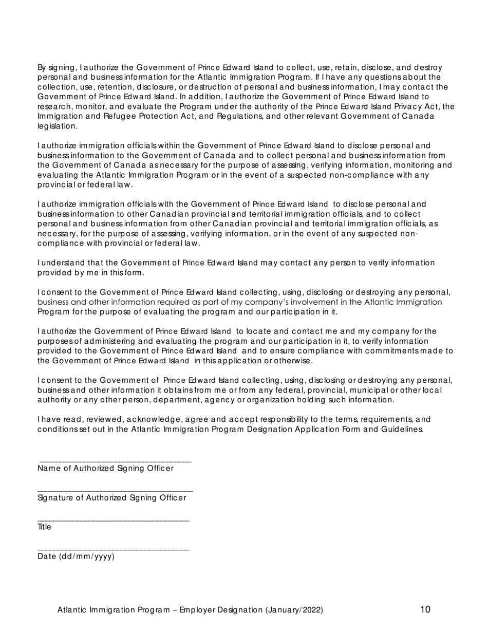 Employer Designation Application Form - Atlantic Immigration Program - Prince Edward Island, Canada, Page 10