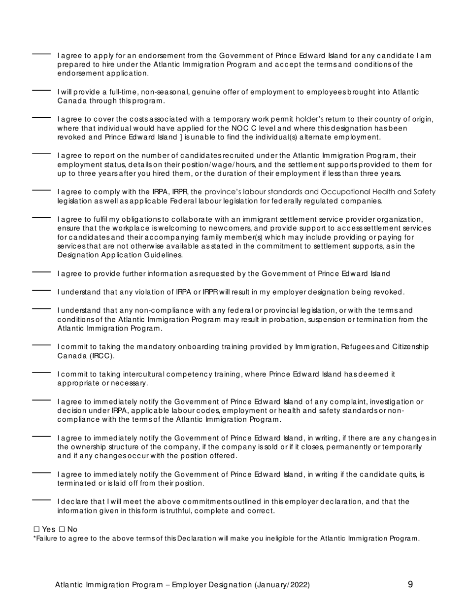 Employer Designation Application Form - Atlantic Immigration Program - Prince Edward Island, Canada, Page 9