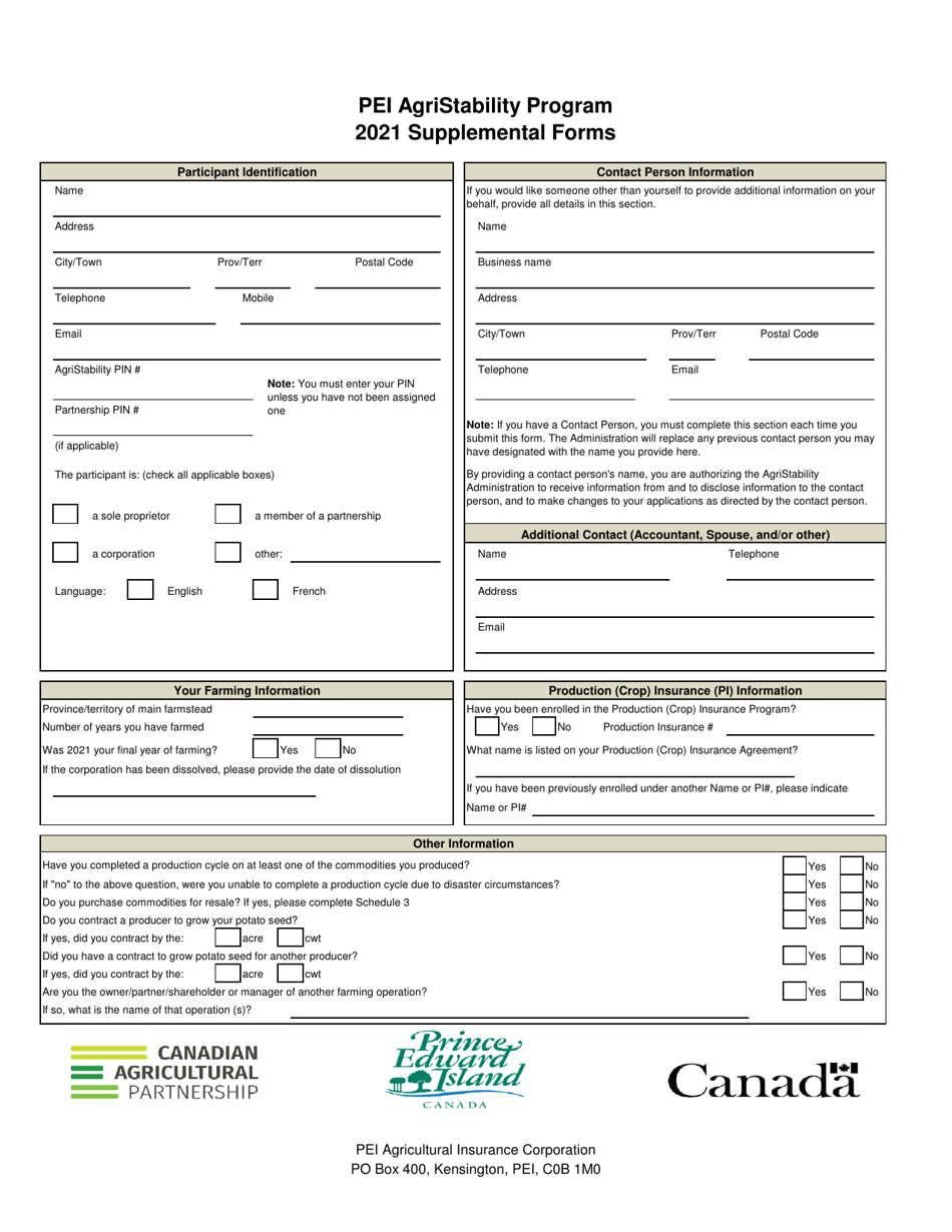 Pei Agristability Program Supplemental Forms - Prince Edward Island, Canada, Page 1