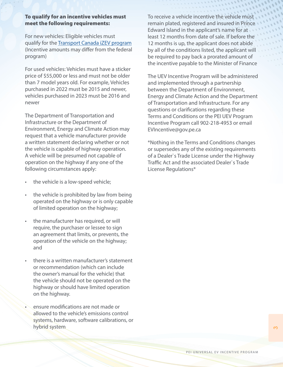 Form DG-628 Pei Universal Electric Vehicle Incentive Application - Prince Edward Island, Canada, Page 3