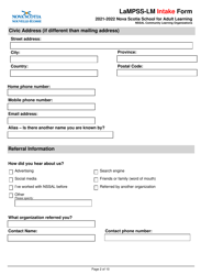 Lampss-Lm Intake Form - Nova Scotia, Canada, Page 2