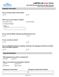 Lampss-Lm Intake Form - Nova Scotia, Canada, Page 3