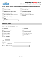 Lampss-Lm Intake Form - Nova Scotia, Canada, Page 8