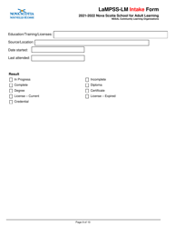 Lampss-Lm Intake Form - Nova Scotia, Canada, Page 9