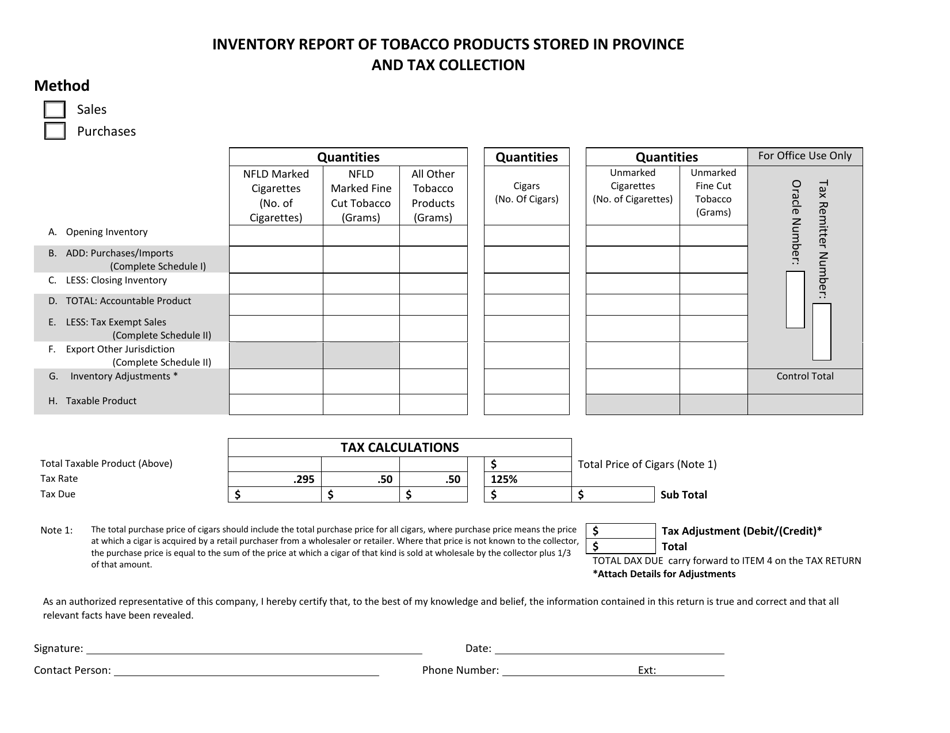 Tobacco Tax Return (Wholesaler Accountable) - Newfoundland and Labrador, Canada, Page 3