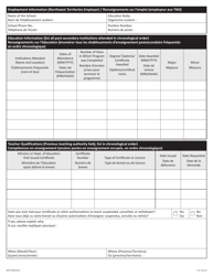 Form NWT9246 Application for an Interim Professional Teaching Certificate and Salary Evaluation - Northwest Territories, Canada (English/French), Page 4