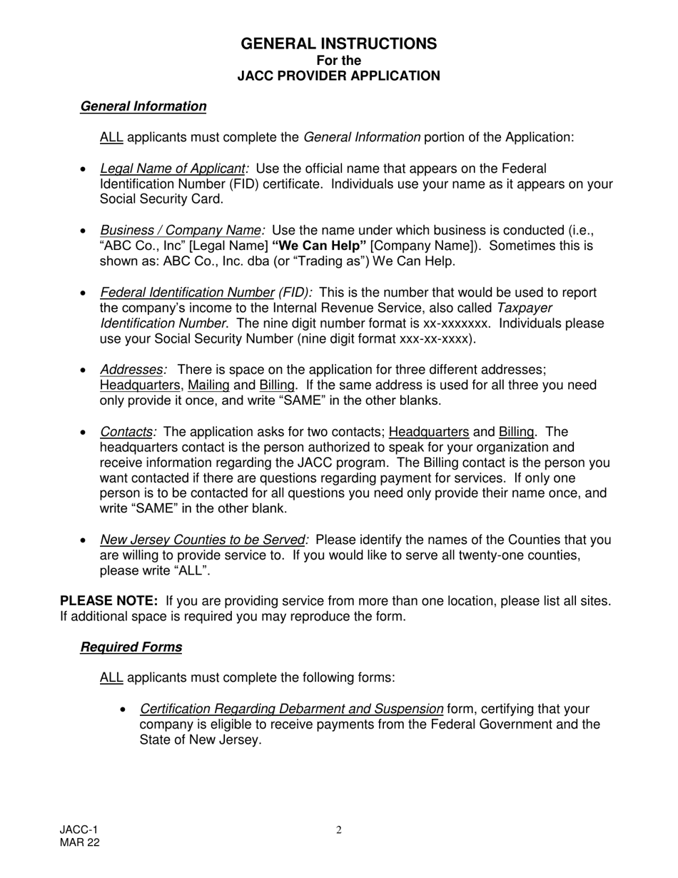 Form JACC-1 Jacc Provider Application - New Jersey, Page 2