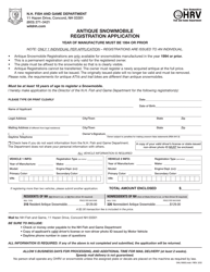 Form OHL19003 Antique Snowmobile Registration Application - New Hampshire