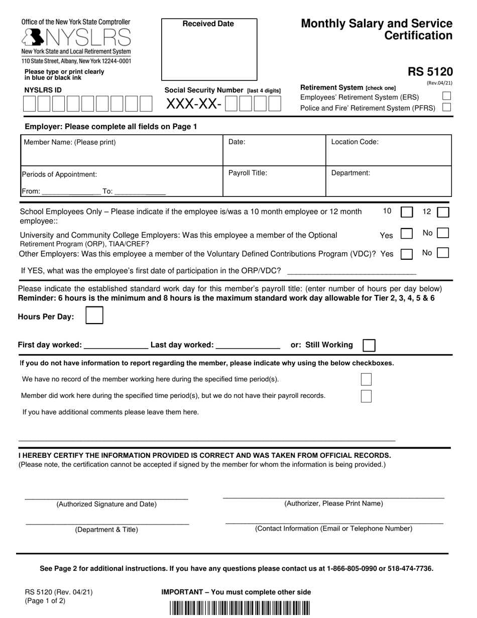 Form RS5120 Download Fillable PDF Or Fill Online Monthly Salary And