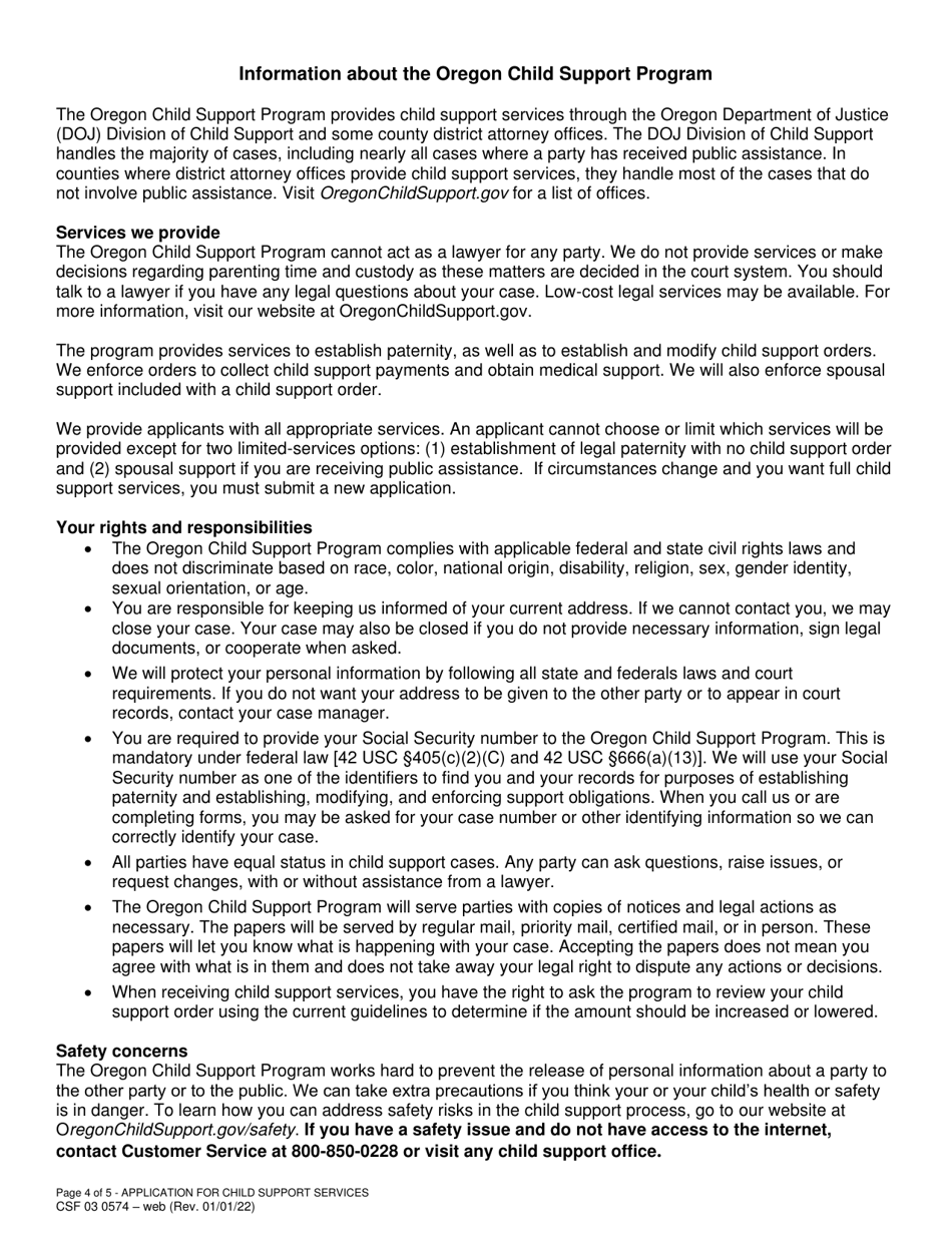 Form CSF03 0574 Application for Child Support Services - Oregon, Page 4