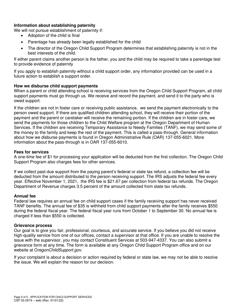 Form CSF03 0574 Application for Child Support Services - Oregon, Page 5