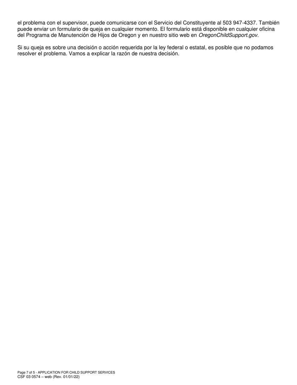 Formulario CSF03 0574 Solicitud De Servicios - Oregon (Spanish), Page 7