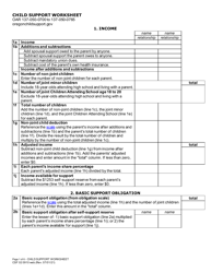 Form CSF02 0910 &quot;Child Support Worksheet&quot; - Oregon