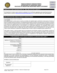 Document preview: Tobacco Product Manufacturer's Appointment of Registered Agent for State of Oregon and Registered Agent's Statement - Oregon