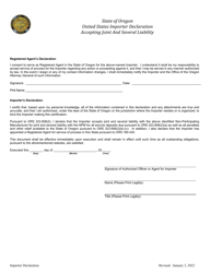 United States Importer Declaration Accepting Joint and Several Liability - Oregon, Page 2