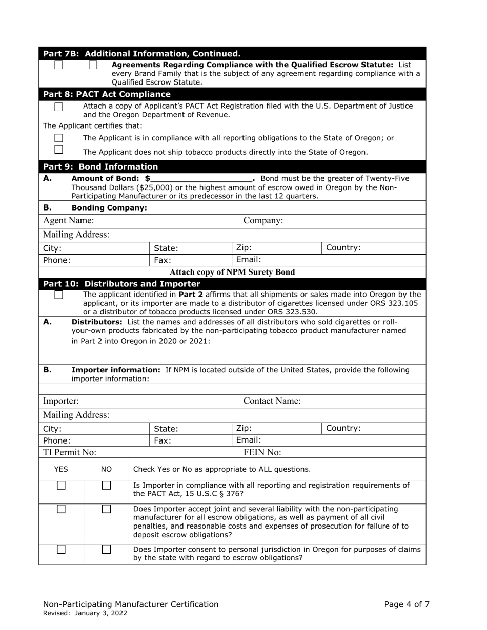 Non-participating Manufacturer Certification for Listing on the Oregon Tobacco Directory - Oregon, Page 4