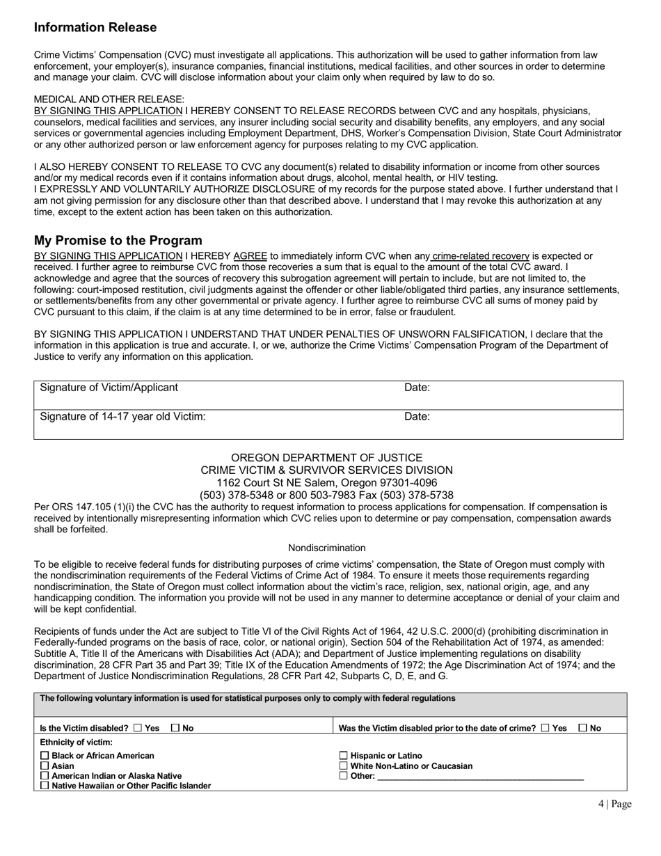 Form DM9441755 Application for Crime Victims Compensation - Oregon, Page 6