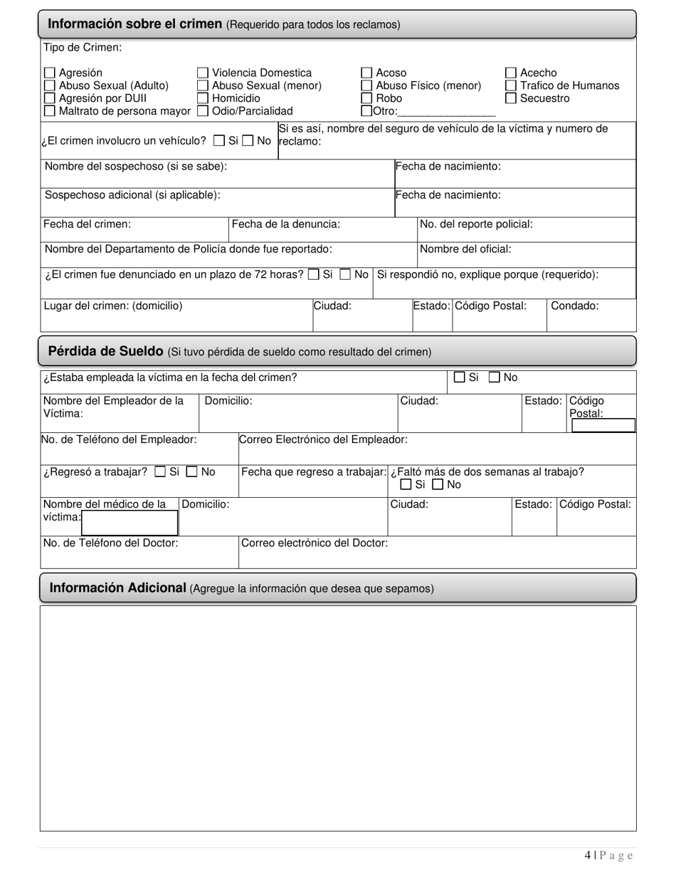 Formulario De Solicitud - Compensacion Para Victimas De Crimen De Oregon - Oregon (Spanish), Page 4